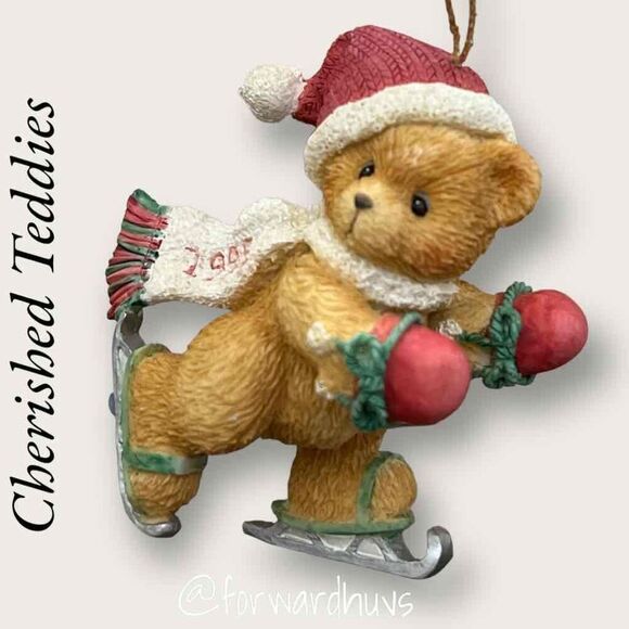 Enesco Cherished Teddies Hanging Ornament - “Bear with Ice Skates” (1995) - Picture 1 of 8
